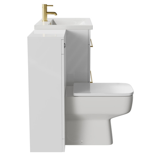 Napoli Gloss White 1300mm Vanity Unit Toilet Suite with 1 Tap Hole Basin and 2 Drawers with Brushed Brass Handles Side View