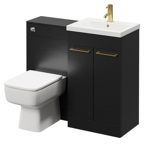 Napoli Nero Oak 1000mm Vanity Unit Toilet Suite with 1 Tap Hole Basin and 2 Doors with Brushed Brass Handles Right Hand View