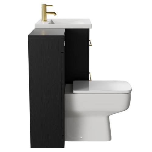 Napoli Nero Oak 1100mm Vanity Unit Toilet Suite with 1 Tap Hole Basin and 2 Drawers with Brushed Brass Handles Side View