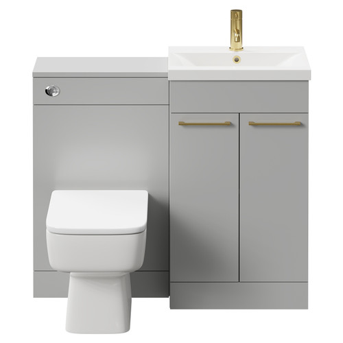 Napoli Gloss Grey Pearl 1000mm Vanity Unit Toilet Suite with 1 Tap Hole Basin and 2 Doors with Brushed Brass Handles Front View