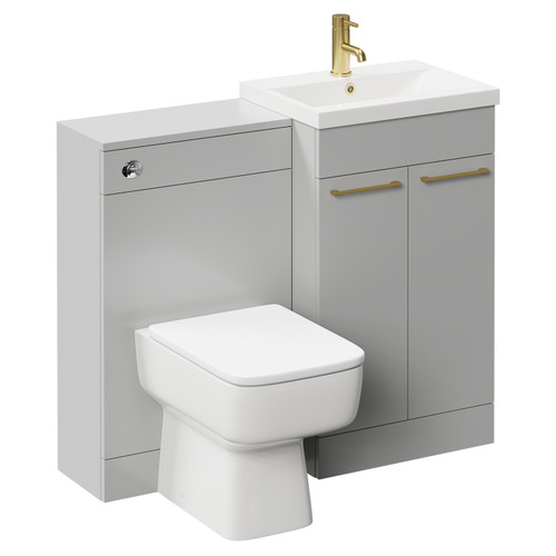 Napoli Gloss Grey Pearl 1000mm Vanity Unit Toilet Suite with 1 Tap Hole Basin and 2 Doors with Brushed Brass Handles Left Hand View