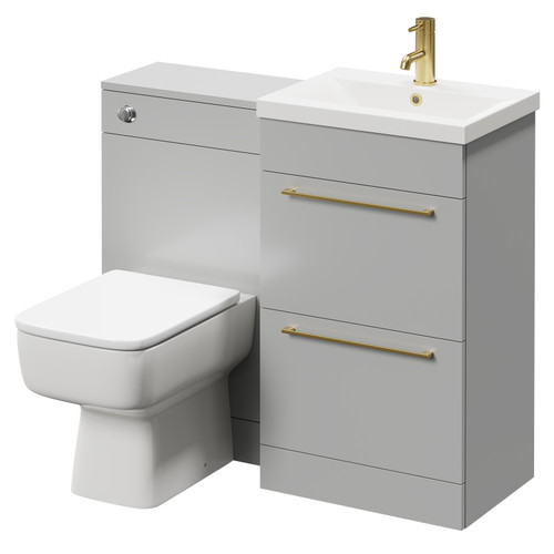 Napoli Gloss Grey Pearl 1000mm Vanity Unit Toilet Suite with 1 Tap Hole Basin and 2 Drawers with Brushed Brass Handles Right Hand View