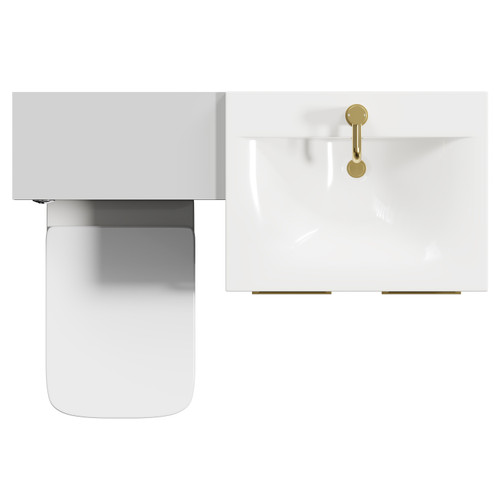 Napoli Gloss Grey Pearl 1100mm Vanity Unit Toilet Suite with 1 Tap Hole Basin and 2 Doors with Brushed Brass Handles Top View