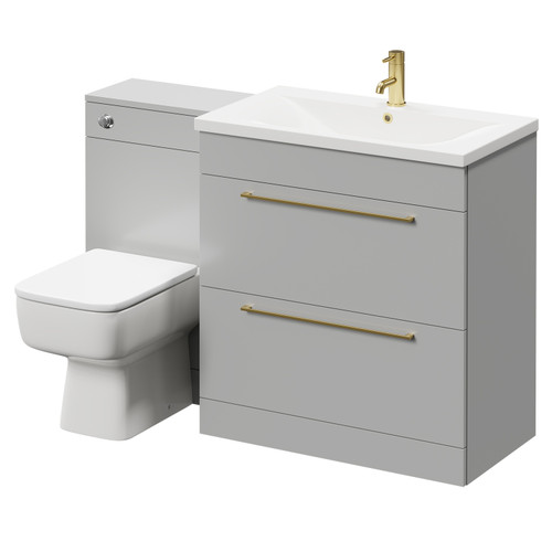 Napoli Gloss Grey Pearl 1300mm Vanity Unit Toilet Suite with 1 Tap Hole Basin and 2 Drawers with Brushed Brass Handles Right Hand View