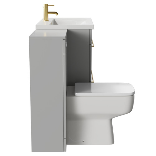 Napoli Gloss Grey Pearl 1300mm Vanity Unit Toilet Suite with 1 Tap Hole Basin and 2 Drawers with Brushed Brass Handles Side View