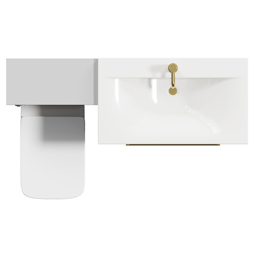 Napoli Gloss Grey Pearl 1300mm Vanity Unit Toilet Suite with 1 Tap Hole Basin and 2 Drawers with Brushed Brass Handles Top View