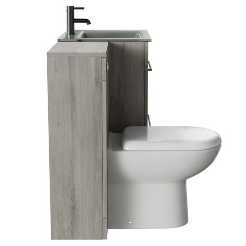 Venice Mono Molina Ash 1100mm Vanity Unit Toilet Suite with Grey Glass 1 Tap Hole Basin and 2 Drawers with Gunmetal Grey Handles Side View