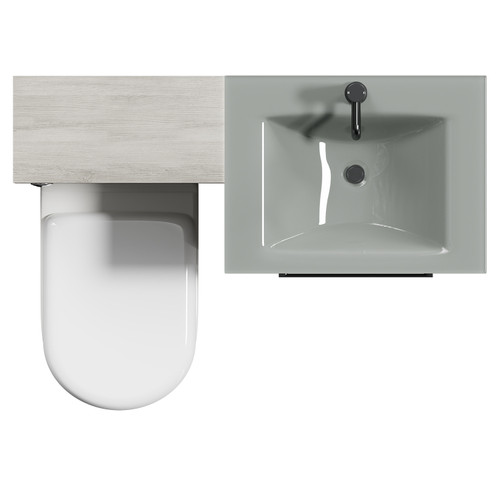 Venice Mono Molina Ash 1100mm Vanity Unit Toilet Suite with Grey Glass 1 Tap Hole Basin and 2 Drawers with Gunmetal Grey Handles Top View