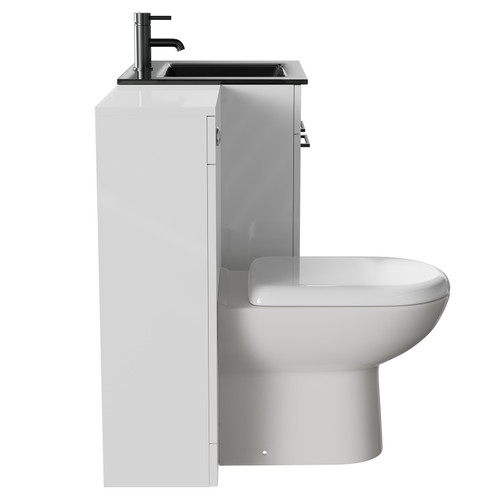 Venice Mono Gloss White 1100mm Vanity Unit Toilet Suite with Anthracite Glass 1 Tap Hole Basin and 2 Doors with Gunmetal Grey Handles Side View