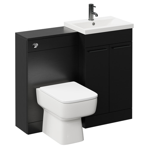 Napoli Nero Oak 1000mm Vanity Unit Toilet Suite with 1 Tap Hole Basin and 2 Doors with Gunmetal Grey Handles Left Hand View