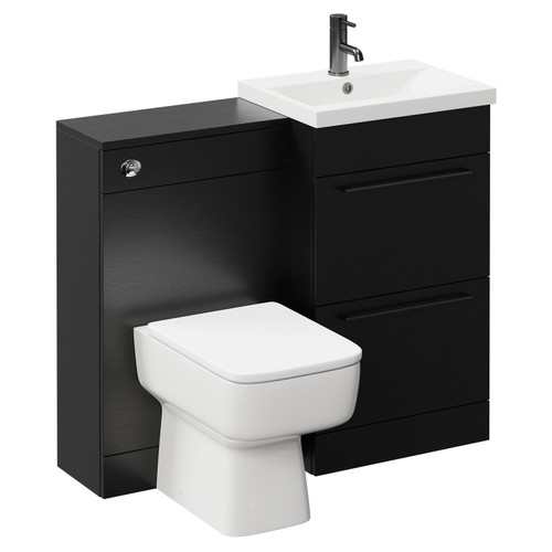 Napoli Nero Oak 1000mm Vanity Unit Toilet Suite with 1 Tap Hole Basin and 2 Drawers with Gunmetal Grey Handles Left Hand View