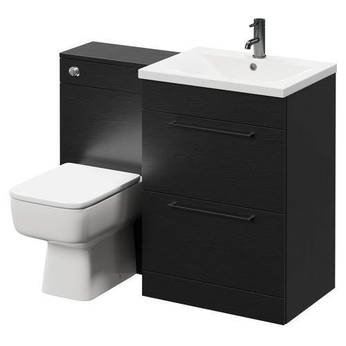 Napoli Nero Oak 1100mm Vanity Unit Toilet Suite with 1 Tap Hole Basin and 2 Drawers with Gunmetal Grey Handles Right Hand View