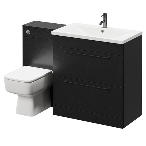 Napoli Nero Oak 1300mm Vanity Unit Toilet Suite with 1 Tap Hole Basin and 2 Drawers with Gunmetal Grey Handles Right Hand View