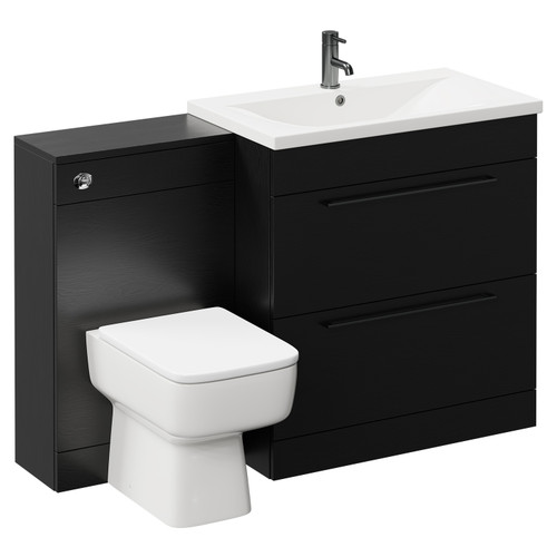 Napoli Nero Oak 1300mm Vanity Unit Toilet Suite with 1 Tap Hole Basin and 2 Drawers with Gunmetal Grey Handles Left Hand View