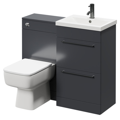 Napoli Gloss Grey 1000mm Vanity Unit Toilet Suite with 1 Tap Hole Basin and 2 Drawers with Gunmetal Grey Handles Right Hand View