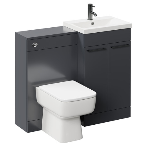 Napoli Gloss Grey 1000mm Vanity Unit Toilet Suite with 1 Tap Hole Basin and 2 Doors with Gunmetal Grey Handles Left Hand View