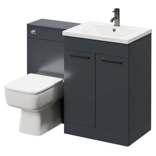 Napoli Gloss Grey 1100mm Vanity Unit Toilet Suite with 1 Tap Hole Basin and 2 Doors with Gunmetal Grey Handles Right Hand View
