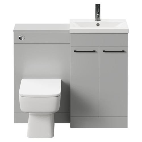 Napoli Gloss Grey Pearl 1000mm Vanity Unit Toilet Suite with 1 Tap Hole Basin and 2 Doors with Gunmetal Grey Handles Front View
