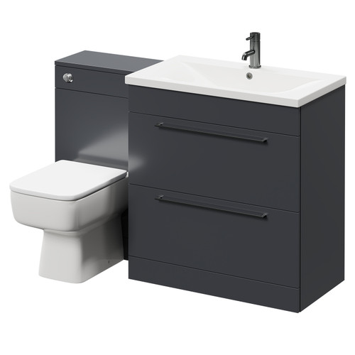 Napoli Gloss Grey 1300mm Vanity Unit Toilet Suite with 1 Tap Hole Basin and 2 Drawers with Gunmetal Grey Handles Right Hand View