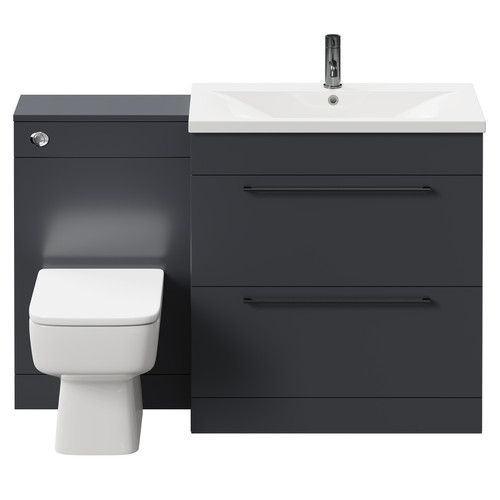 Napoli Gloss Grey 1300mm Vanity Unit Toilet Suite with 1 Tap Hole Basin and 2 Drawers with Gunmetal Grey Handles Front View