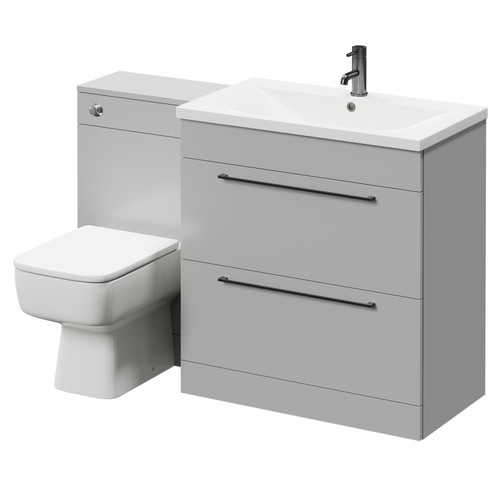 Napoli Gloss Grey Pearl 1300mm Vanity Unit Toilet Suite with 1 Tap Hole Basin and 2 Drawers with Gunmetal Grey Handles Right Hand View