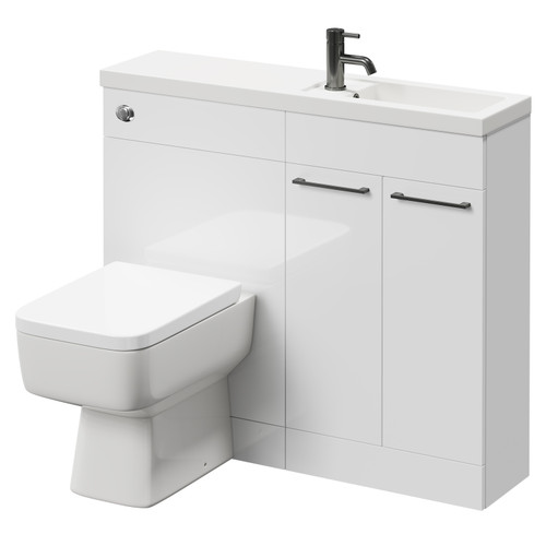 Napoli Combination Gloss White 1000mm Vanity Unit Toilet Suite with Slimline 1 Tap Hole Basin and 2 Doors with Gunmetal Grey Handles Right Hand Side View