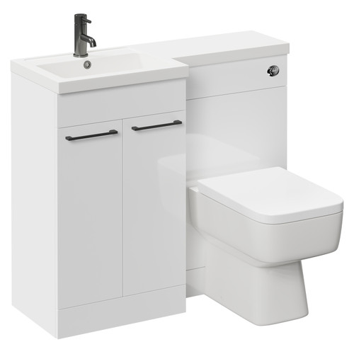 Napoli Combination Gloss White 1000mm Vanity Unit Toilet Suite with Left Hand L Shaped 1 Tap Hole Basin and 2 Doors with Gunmetal Grey Handles Left Hand Side View