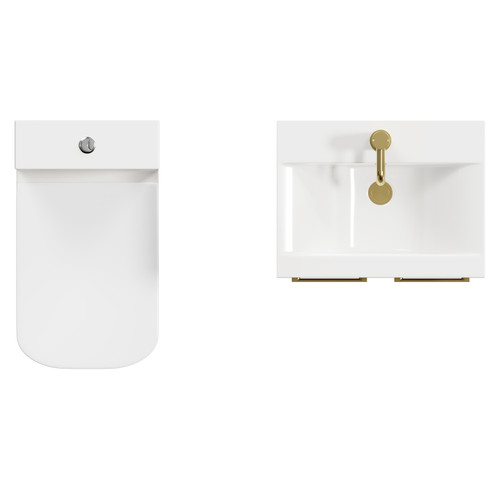 Turin Molina Ash 500mm Floor Standing Vanity Unit and Toilet Suite with 1 Tap Hole Basin and 2 Doors with Brushed Brass Handles Top View