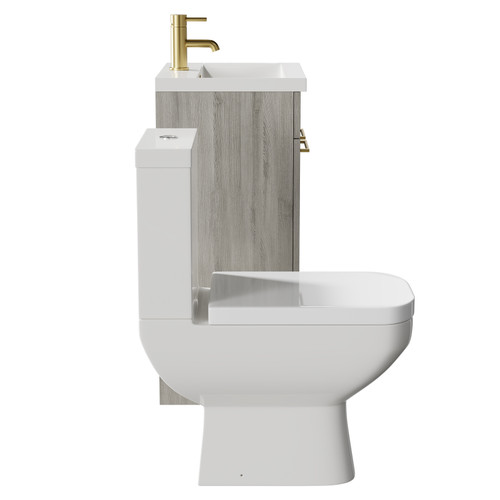 Turin Molina Ash 500mm Floor Standing Vanity Unit and Toilet Suite with 1 Tap Hole Basin and 2 Doors with Brushed Brass Handles Side View