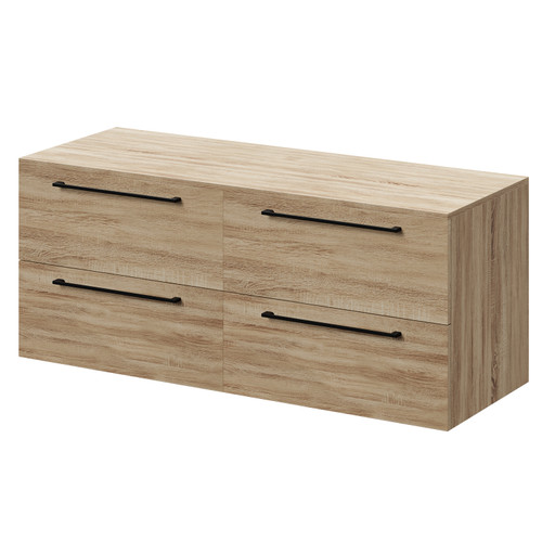 Napoli 390 Bordalino Oak 1200mm Wall Mounted Vanity Unit for Countertop Basins with 4 Drawers and Matt Black Handles Right Hand View