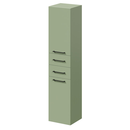 Napoli Olive Green 350mm x 1600mm Wall Mounted Tall Storage Unit with 2 Doors 2 Drawers and Matt Black Handles Right Hand View