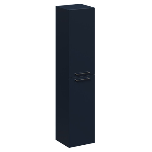 Napoli Deep Blue 350mm x 1600mm Wall Mounted Tall Storage Unit with 2 Doors and Gunmetal Grey Handles Left Hand View