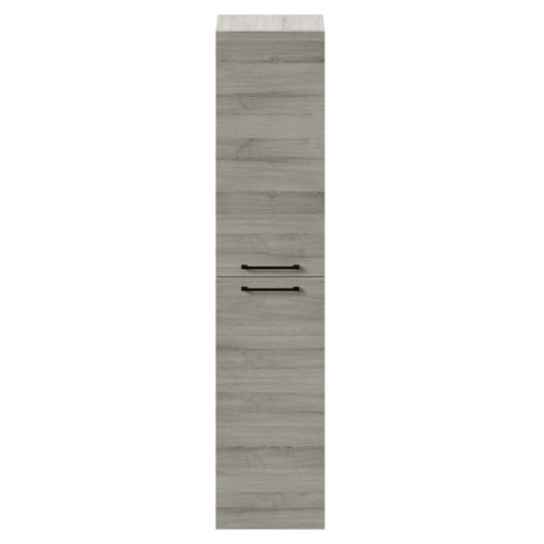 Napoli Molina Ash 350mm x 1600mm Wall Mounted Tall Storage Unit with 2 Doors and Matt Black Handles Front View