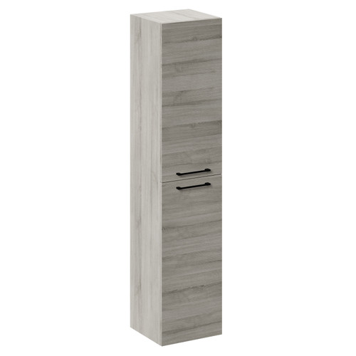Napoli Molina Ash 350mm x 1600mm Wall Mounted Tall Storage Unit with 2 Doors and Matt Black Handles Left Hand View