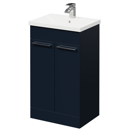 Napoli Deep Blue 500mm Floor Standing Vanity Unit with 1 Tap Hole Basin and 2 Doors with Polished Chrome Handles Right Hand View