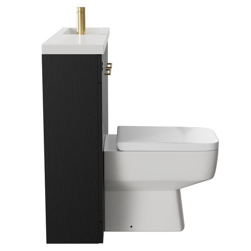 Napoli Combination Nero Oak 1000mm Vanity Unit Toilet Suite with Slimline 1 Tap Hole Basin and 2 Doors with Brushed Brass Handles Side on View