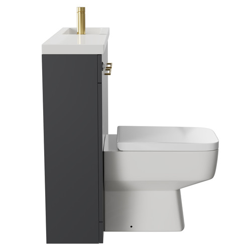 Napoli Combination Gloss Grey 1000mm Vanity Unit Toilet Suite with Slimline 1 Tap Hole Basin and 2 Doors with Brushed Brass Handles Side on View