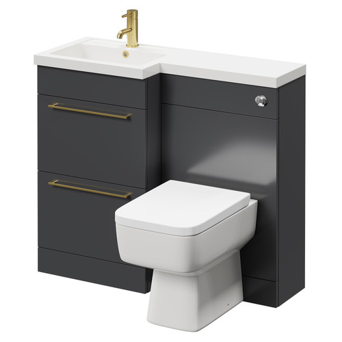 Napoli Combination Gloss Grey 1000mm Vanity Unit Toilet Suite with Left Hand L Shaped 1 Tap Hole Basin and 2 Drawers with Brushed Brass Handles Right Hand Side View