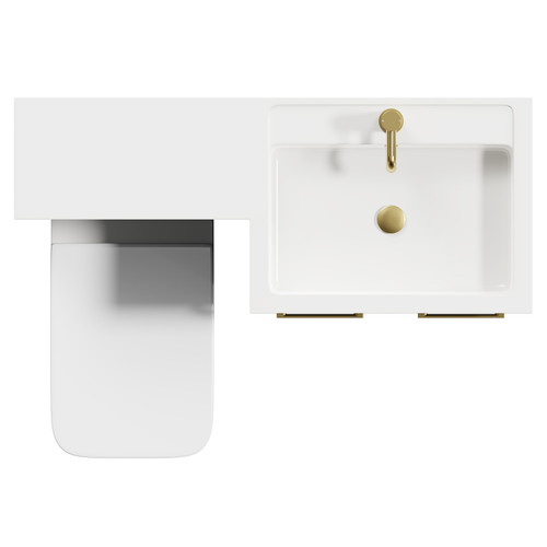 Napoli Combination Gloss Grey 1100mm Vanity Unit Toilet Suite with Right Hand L Shaped 1 Tap Hole Basin and 2 Doors with Brushed Brass Handles Top View From Above