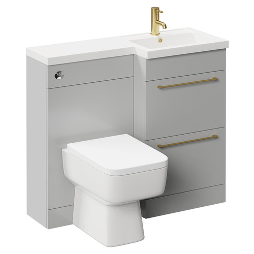 Napoli Combination Gloss Grey Pearl 1000mm Vanity Unit Toilet Suite with Right Hand L Shaped 1 Tap Hole Basin and 2 Drawers with Brushed Brass Handles Left Hand Side View