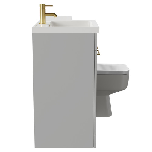 Napoli Combination Gloss Grey Pearl 1100mm Vanity Unit Toilet Suite with Left Hand L Shaped 1 Tap Hole Basin and 2 Doors with Brushed Brass Handles Side on View