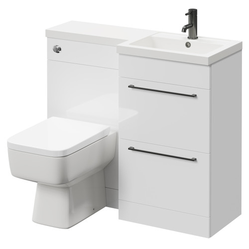 Napoli Combination Gloss White 1000mm Vanity Unit Toilet Suite with Right Hand L Shaped 1 Tap Hole Basin and 2 Drawers with Gunmetal Grey Handles Right Hand Side View