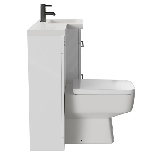 Napoli Combination Gloss White 1000mm Vanity Unit Toilet Suite with Right Hand L Shaped 1 Tap Hole Basin and 2 Drawers with Gunmetal Grey Handles Side on View