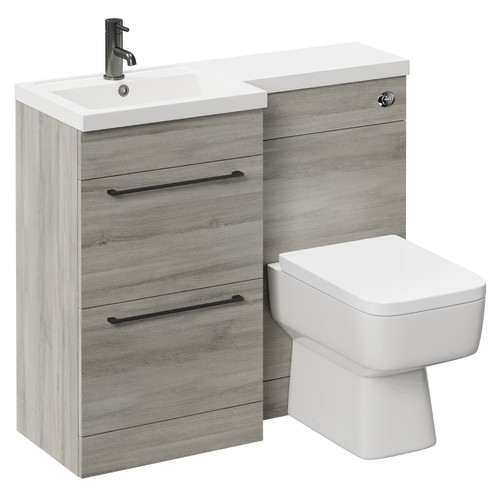 Napoli Combination Molina Ash 1000mm Vanity Unit Toilet Suite with Left Hand L Shaped 1 Tap Hole Basin and 2 Drawers with Gunmetal Grey Handles Left Hand Side View