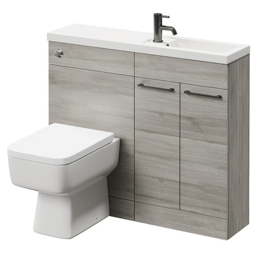Napoli Combination Molina Ash 1000mm Vanity Unit Toilet Suite with Slimline 1 Tap Hole Basin and 2 Doors with Gunmetal Grey Handles Right Hand Side View
