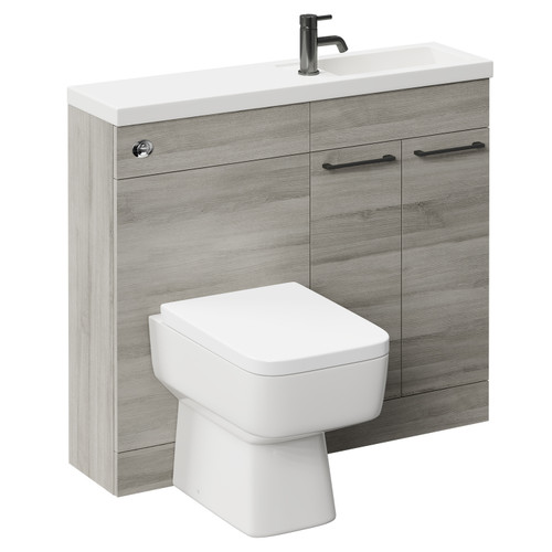 Napoli Combination Molina Ash 1000mm Vanity Unit Toilet Suite with Slimline 1 Tap Hole Basin and 2 Doors with Gunmetal Grey Handles Left Hand Side View