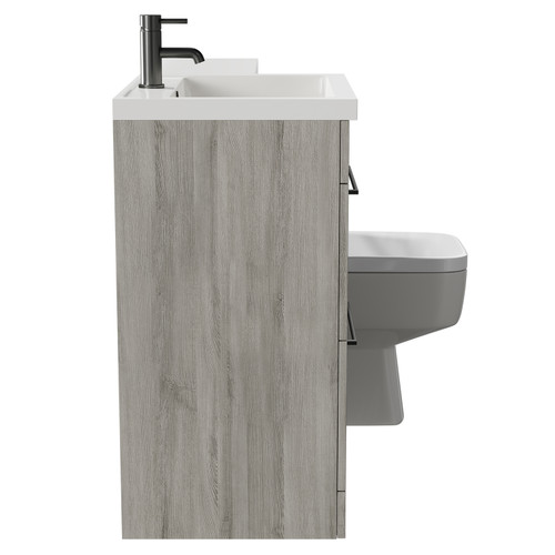 Napoli Combination Molina Ash 1100mm Vanity Unit Toilet Suite with Left Hand L Shaped 1 Tap Hole Basin and 2 Drawers with Gunmetal Grey Handles Side on View