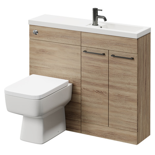 Napoli Combination Bordalino Oak 1000mm Vanity Unit Toilet Suite with Slimline 1 Tap Hole Basin and 2 Doors with Gunmetal Grey Handles Right Hand Side View