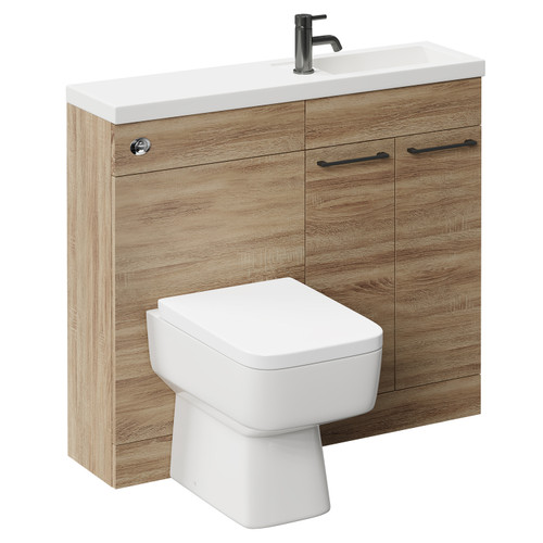 Napoli Combination Bordalino Oak 1000mm Vanity Unit Toilet Suite with Slimline 1 Tap Hole Basin and 2 Doors with Gunmetal Grey Handles Left Hand Side View
