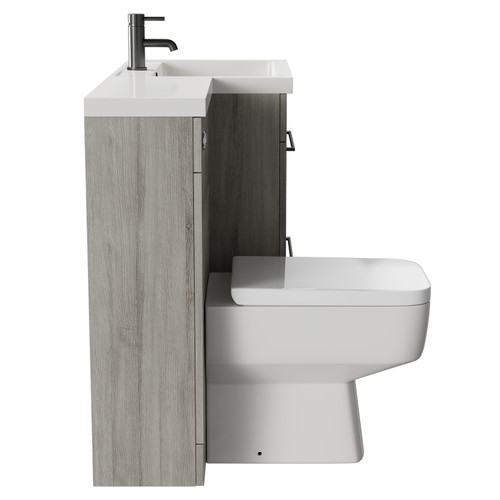 Napoli Combination Molina Ash 1100mm Vanity Unit Toilet Suite with Right Hand L Shaped 1 Tap Hole Basin and 2 Drawers with Gunmetal Grey Handles Side on View